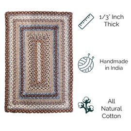 Super Area Rugs 2X3ft Farmhouse Braided Rug - Natural Cotton Braided Rug for Bathroom, Kitchen, Doorway - Primitive Country Braided Rug - Brown/Slate Gray/Ivory