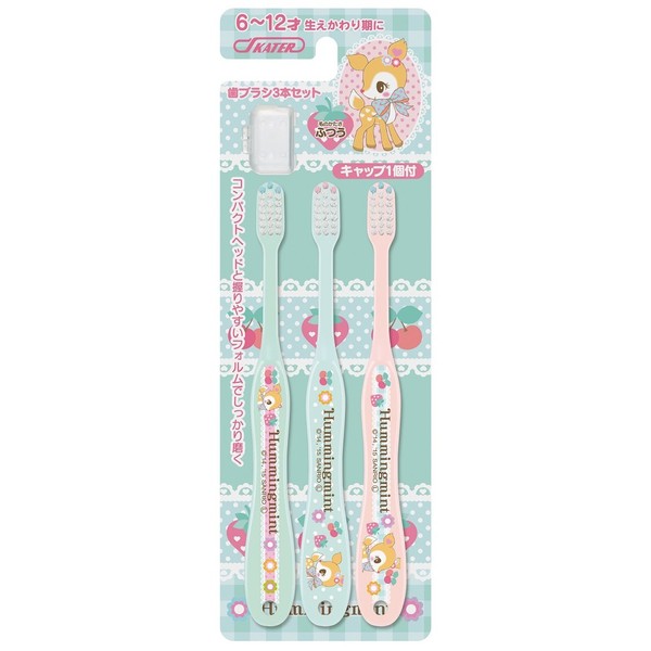 Skater TB6T Toothbrush with Cap for Elementary School Students (6-12 Years), Normal Hair Hardness, 6.1 inches (15.5 cm), Humming Mint, Sanrio TB6T, 3 Pieces