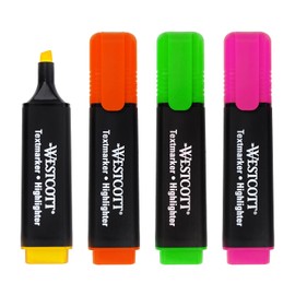 Westcott highlighter markers 4 pieces in green, yellow, orange, pink | 4-pack highlighter markers in bright colours | 2-5 mm line width | premium ink from Germany | E-744249 00