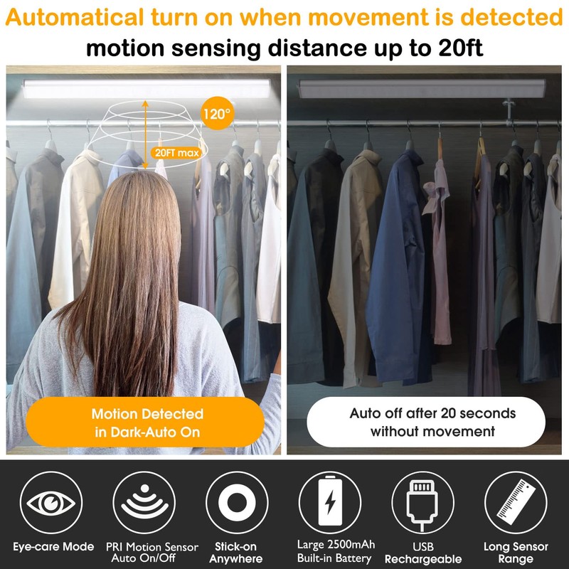 MOSTON Super Bright Rechargeable Closet Lights 78 LED Motion Sensor