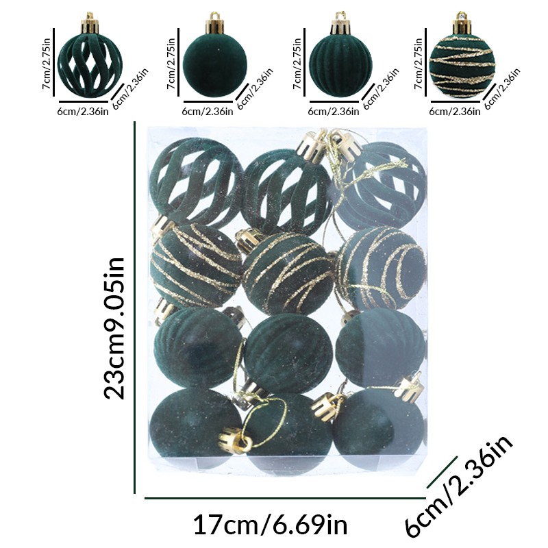Shatterproof Christmas Ornaments Set – 6/12pcs Velvet Christmas Tree Hanging