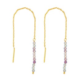 Natural Fluorite Earrings, Dainty Threader Pair, Natural Gemstone Beads, Birthstone Crystal, Gift for Women, Jewelry in Gold Plated, Valentine Day Gift (Fluorite)