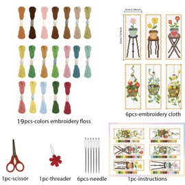 FREEBLOSS 6 Set Cross Stitch Bookmark Kit Green Plants Patterned Embroidery Bookmarks with Instruction Cross Stitch Kits for Adults 8''x2.4''