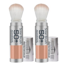 FOTOSUN UV 100 Solar Brush, Protector Solar Facial en Polvo FPS 50 UVAUVB, Con Brocha, Acabado Mate, Resistente al Agua, Uso Diario (2 Piezas)        