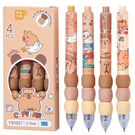 MOZXIRZ 4 Pcs Erasable Gel Pens Erasable Retractable Pens Cute Pens Cartoon Capybara Pens 0.5mm Black Ink Pen Office School Pens Women Girls Boys Pens (Black Ink-Capybara)