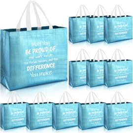 Paterr 12 Pcs Employee Appreciation Gift Bag Glossy Reusable 12.2 x 4.7 x 11 Inch May You Be Proud Thank You Bags with Handles for Coworker Volunteer Librarian Dispatcher Secretary Nurse(Blue)