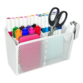 GHANJU Magnetic Pen Holder for refrigerator, Strong Magnets Dry Erase Marker Holder for Whiteboard, Mesh Basket for School Locker Organizer, Pencil Cup for Office Classroom (White)