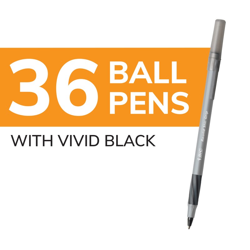 BIC Round Stic Grip Xtra Comfort Black Ballpoint Pens, Medium