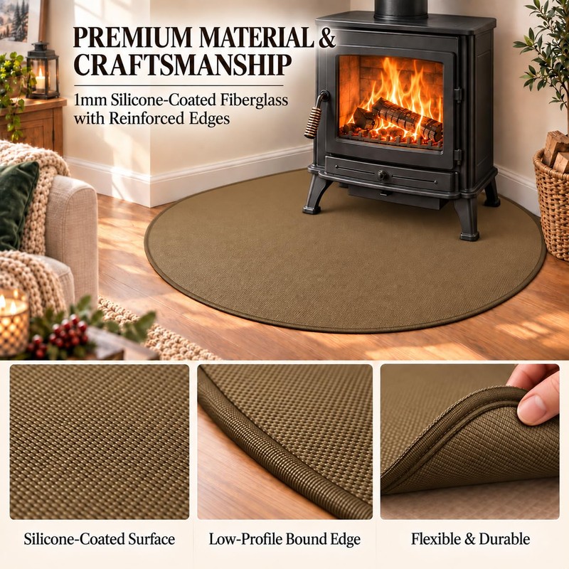 FLASLD Corner Wood Stove Mat 40×40 inch Fireplace Hearth Protector