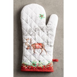Maison d' Hermine Oven Mitt + Pot Holder 100% Cotton Oven Mitt (19cm x 33cm) & Pot Holder (20cm x 20cm), Chef, Baking, Grilling, Christmas Tradition - Thanksgiving/Christmas