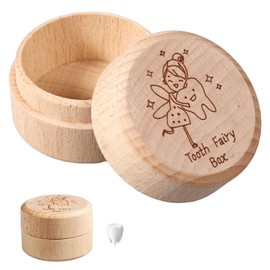 Baby Tooth Box,1 PCS Wooden Tooth Fairy Box, Tooth Keepsake for Girls, with Girl and Teeth Pattern, Perfect for Commemorating the First Tooth