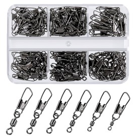 VEPEPE 120 Pcs Fishing Swivel Snap Links Set, Safety Snaps Swivels Tackle, Stainless Steel, Baseline Connectors, Anglers 6 Sizes 6# 7# 8# 10# 12# 14# for Freshwater Saltwater Bass Carp Fishing