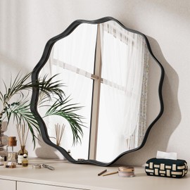 VETROVUE Round Wavy Mirror, 20 Inch Metal Frame Circle Mirror, Round Wall Mounted for Entryway, Bathroom, Vanity, Living Room, Black