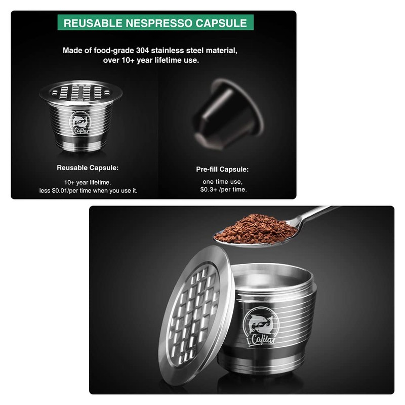 Compatible with Nespresso Stainless Steel Coffee Capsule Reusable Refillable Coffee