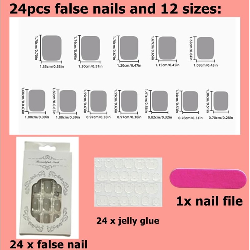 Pack of 24 Plain Nails for Sticking, Short, Glossy Press