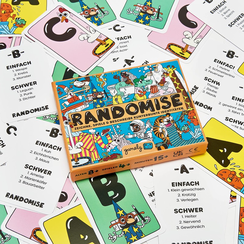Gamely Games Randomise: Draw, play and describe multicoloured identities (German