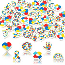 CJiangpo 120Pcs Autism Awareness Mini Erasers for Kids Bulk, Colorful Cartoon Cute Pencil Rubber Eraser Birthday Party Favors Fillers Kids Back to School Classroom Rewards Student Homework Prizes Gift