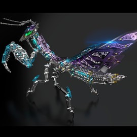 KonHaovF Colorful 3D Metal Puzzles for Adults Mantis Model with Light, DIY 3D Mechanical Mantis Metal Model Kits to Build for Adults with Tool, Desktop Building Toys for Adults/Teens (B)