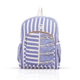Marubhumi Hemp Backpack Bag - Boho Eco Friendly Unisex Rustic Durable Adjustable Straps Himalayan Bohemain Backpack COMPACT BLUE Size:18" X 14" X 4" Inche