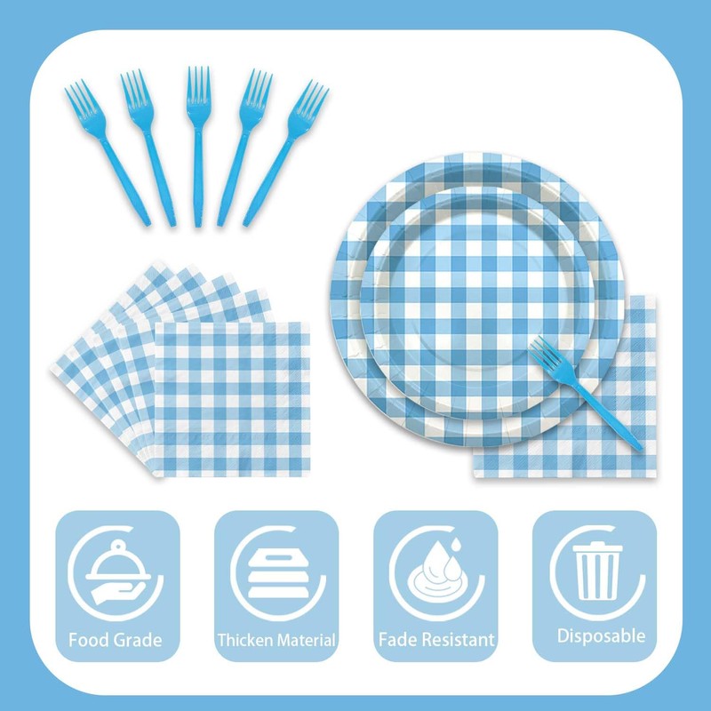 ZJRUI Classic Blue White Plaid Party Dinnerware Set - 96