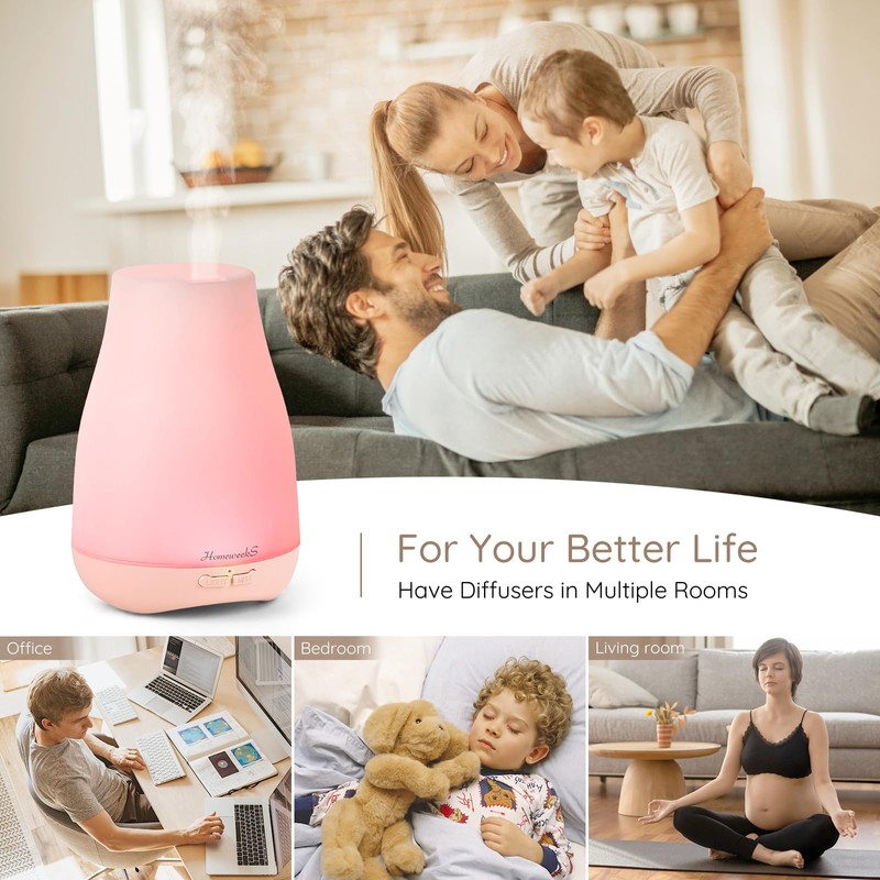 Homeweeks Diffusers, 100ml Colorful Essential Oil Diffuser with Adjustable Mist