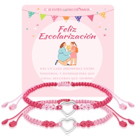 FANCIBAND Pack of 2 Mother Daughter Bracelet First Day of School Gift, Girls Pink Hand Knitted Bracelet, Gifts for First Day of School Gifts for Girls
