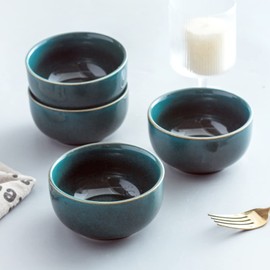 UNICASA Ceramic Small Bowls Set of 4, Porcelain Reactive Glaze Rice & Dessert Bowls, 8 OZ Each - Dishwasher & Microwave Safe (Teal)