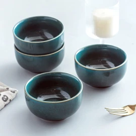 UNICASA Ceramic Small Bowls Set of 4, Porcelain Reactive Glaze Rice & Dessert Bowls, 8 OZ Each - Dishwasher & Microwave Safe (Teal)