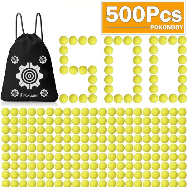POKONBOY Upgraded 500-Round Balls Refill Pack Compatible with Nerf Rival Apollo, Zeus, Atlas and Artemis Blasters (Storage Bag Included)