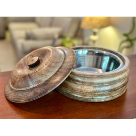 Handcrafted Wooden Mexican Tortilla Warmer Basket Indian Chapati Roti Bread Holder Box Pancake Keeper Serveware Hot Pot Casserole Dish With Lid Home Kitchen Dining Decor, Natural Brown, 9 x 4.5 Inches