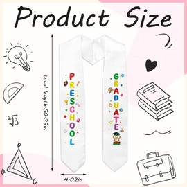 On-Airstore 2025 Preschool Graduation Sash Graduation Printed White Stole Unisex Preschool Graduation Colorful Words Stole Double Sided Graduation Satin Sash Graduation Decoration