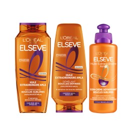 L'Oréal Paris - Routine Nutrition Capelli ricci e molto secchi, riccioli nutriti, arricchito con olio di Amla - 3 prodotti - Shampoo, Districante, Cura Crema Definente - Elseva Olio Straordinario