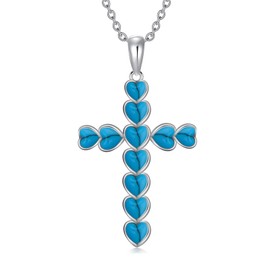 SHINYKEND Heart Cut Turquoise Cross Necklace for Girls Women, 925 Sterling Silver Heart String Cross Pendant Jewelry Gifts Valentine's Day Birthday Mother’s day (Heart Cross)
