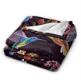 Abucaky - Cobija de forro polar, con diseño de colibrí, ultra suave y acogedora, con flores florecientes. Para todas las estaciones; para el hogar, sofá, cama, silla, viaje, medidas de 152 x 127 centímetros.