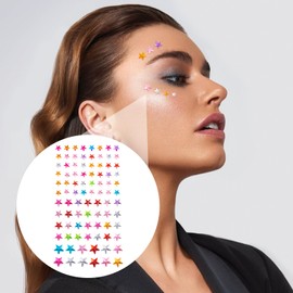DC,CLISENCE 4 Sheets Star Face Gems Rhinestone for Women, 3 Sizes Acrylic Star Crystal Face Jewelry, Waterproof Facial Body Makeup Stickers for Daily, Party, Festival - Colorful