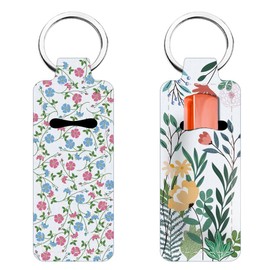 FREEBLOSS 2Pcs Chapstick Holder Keychain 1.5x3.8'' Lip Balm Holder Keychain Lightweight Lipstick Sleeve Pouch with Plants and Floral Pattern for Women Girls