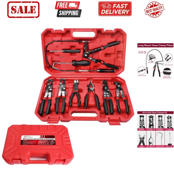 Unbranded Durable 9pc Hose Clamp Pliers Set - Anti-Slip, Locking