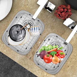 Orgneas Sink Protectors for Kitchen Sinks, Double Bowl Sink Bottom Grid 13"x16" and 11.2"x14.5", 304 Premium Stainless Steel Kitchen Sinks Grate Rack Grid, Centered Drain, 2 Pcs