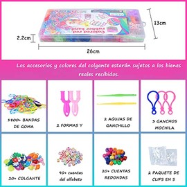 1800+ Kit de Fabricación de Pulsera de Banda de Goma para Niñas,Juego de Bandas de Goma para Hacer Pulseras,Rubber Bands Bracelet,Bandas de Telar de Colores,Regalo para Niños de 6 a 12 años