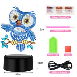 O-Kinee Diamond Painting Night Light Crafts, Owl Diamond Painting Lamp LED 7 Colors, Creative DIY Night Light Craft Set for 6-12 Years Children Birthday Gift, Christmas Gifts, Holiday Gift