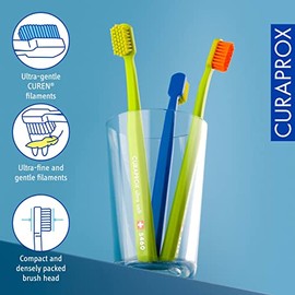 Cepillo de dientes ultrasuave Curaprox CS 5460 – Para dientes y encías sensibles | Eliminación suave de la placa | Paquete de 3 | Color aleatorio