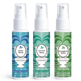 Toilet Spray for Poop 3 Pack, Travel Size Variety, Bathroom Odor Eliminator - Ocean Eucalyptus Coconut