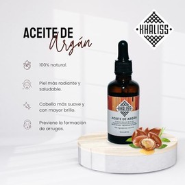 Khaliss Aceite de Argán: Aceite para cabello 100% puro, orgánico y vegano | Cabello y barba: Vitaminas para una hidratación profunda y fortalecimiento capilar | Piel: Hidratacion profunda y Renovación celular | 50ml