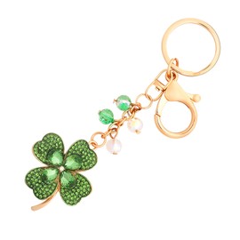 St. Patrick's Day Four Leaf Clover Keychain Rhinestone Car Keys Keychain Lucky Charm for Gifts and Party Decor(Green)
