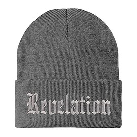 Trendy Apparel Shop Revelations Old English Embroidered Long Cuff Beanie - Grey