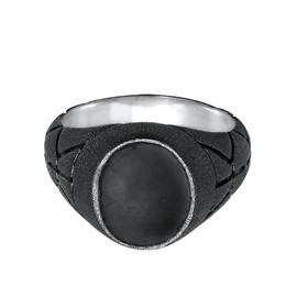 Kuzzoi 0608782521 Men's Signet Ring Oval Black Enamel Solid 13 mm Wide in 925 Sterling Silver Ring Black Oxidised Ring for Men in Ring Size 60 - 66, enamel