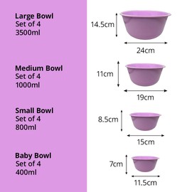 ECO Reusable Unbreakable Colourful Plastic Bowls Set of 4 Shatterproof 100% Food Safe Perfect for Camping, Indoor, Outdoor, and Picnic (Light Purple, Small 800ml)
