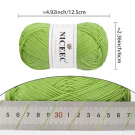 NICEEC 4 Skeins Soft Baby Cotton Yarn, 4 Ply, DIY Craft, Fingering Weight, Blanket Yarn for Crochet & Knitting, Total 700yds/7.05oz - Spring Green