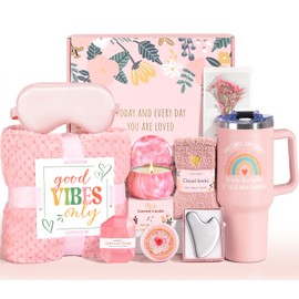 Suhctuptx Birthday Gifts for Women, Unique Self Care Gifts Get Well Soon Basket, Christmas Relaxing Spa Gift Care Package w/Flannel Blanket 40 oz Tumbler, for Mom Her Sister Friend