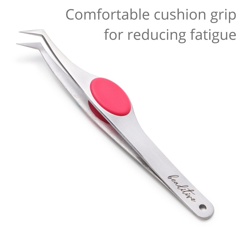 Beaditive High Precision Angled Tip Tweezers with Cushion Grip -